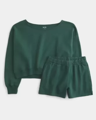 Set hanorac și pantaloni scurți din lână ușor fără umăr