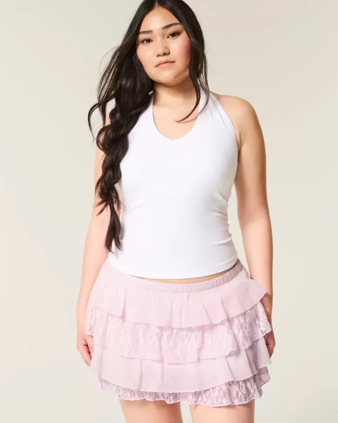 Short mini cu etaje din dantelă și șifon Short mini cu etaje din dantelă și șifon