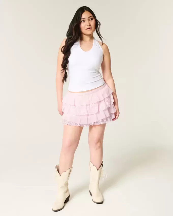 Short mini cu etaje din dantelă și șifon Short mini cu etaje din dantelă și șifon