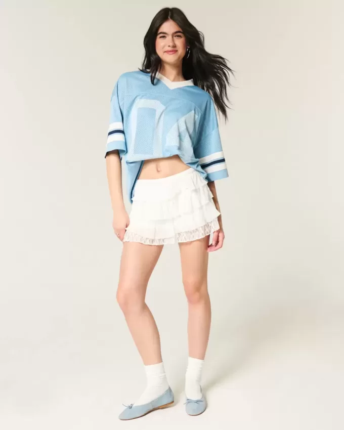 Short mini cu etaje din dantelă și șifon Short mini cu etaje din dantelă și șifon