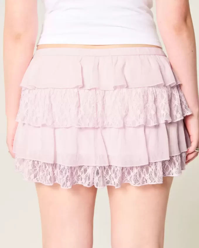 Short mini cu etaje din dantelă și șifon Short mini cu etaje din dantelă și șifon
