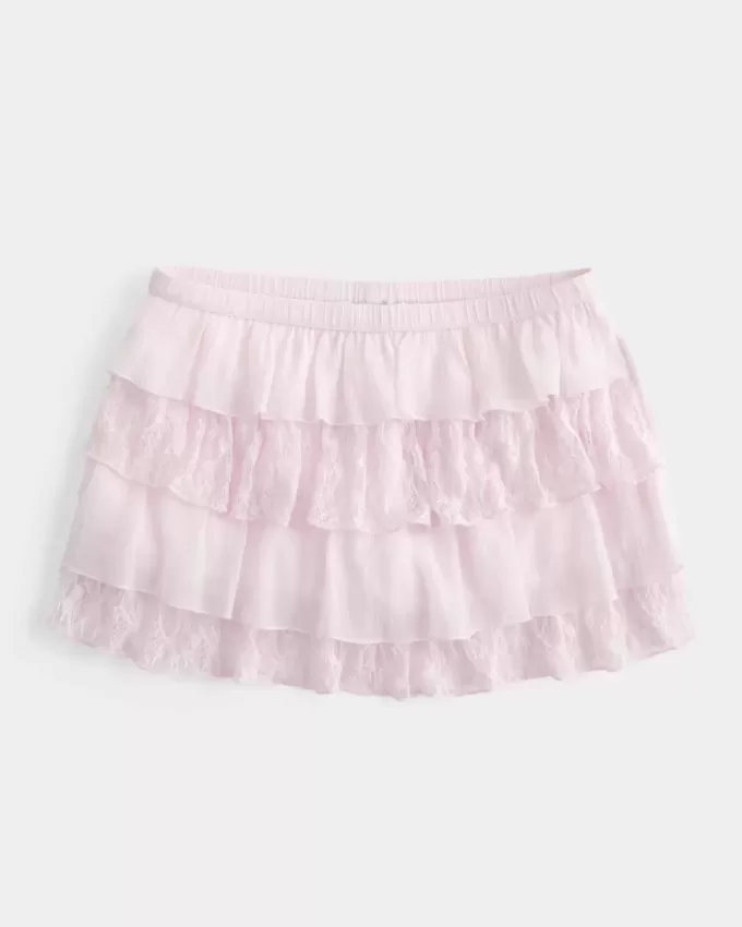 Short mini cu etaje din dantelă și șifon Short mini cu etaje din dantelă și șifon
