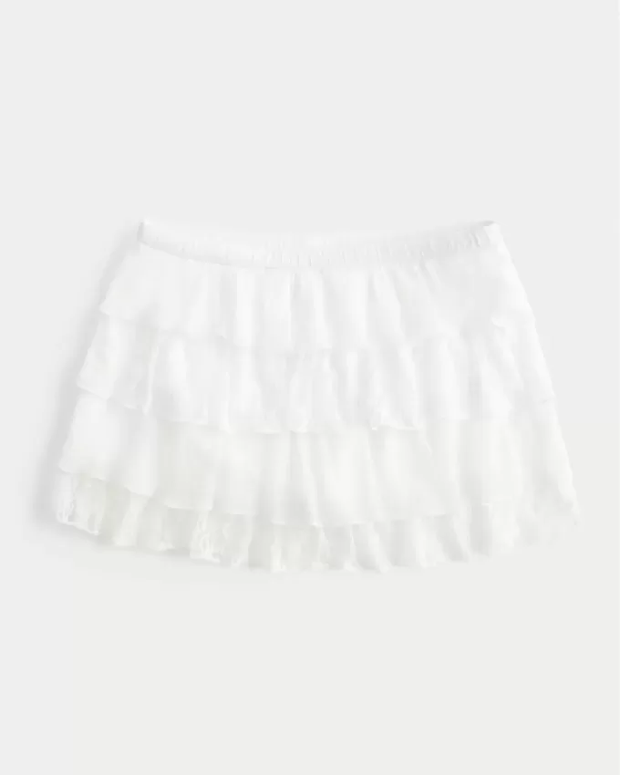 Short mini cu etaje din dantelă și șifon Short mini cu etaje din dantelă și șifon