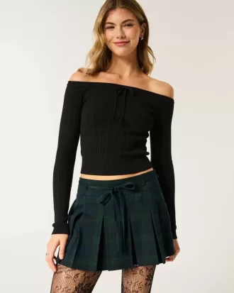 Short mini cu pliuri cu talie mijlocie