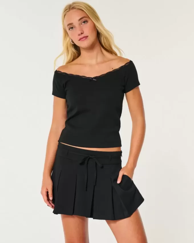Short mini cu pliuri cu talie mijlocie Short mini cu pliuri cu talie mijlocie