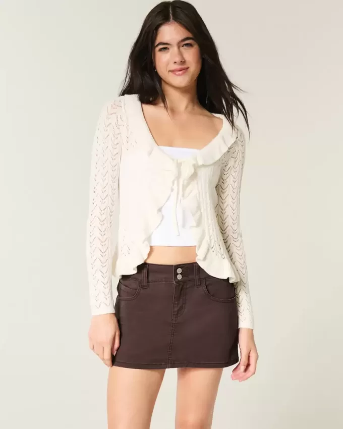 Short mini cu talie joasă din twill Short mini cu talie joasă din twill