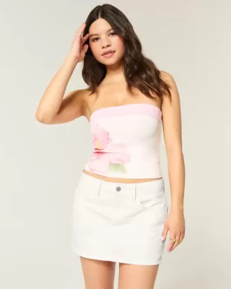 Short mini din denim alb cu talie joasă