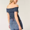 Short mini din denim brodat cu talie joasă, cu spalare medie Short mini din denim brodat cu talie joasă, cu spalare medie