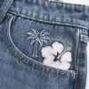 Short mini din denim brodat cu talie joasa Short mini din denim brodat cu talie joasa