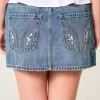 Short mini din denim brodat cu talie joasa Short mini din denim brodat cu talie joasa