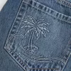 Short mini din denim brodat cu talie joasa Short mini din denim brodat cu talie joasa