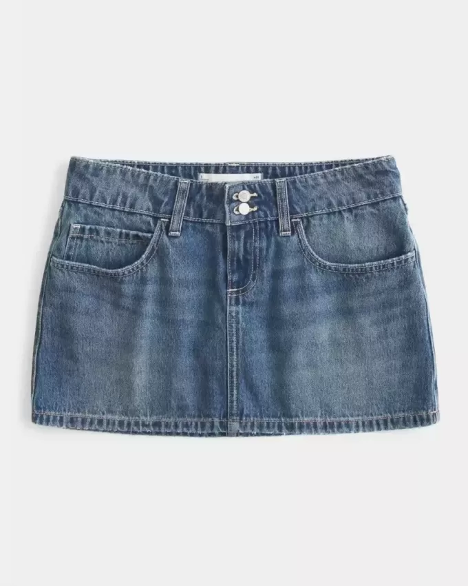 Short mini din denim brodat cu talie joasa Short mini din denim brodat cu talie joasa