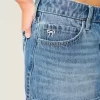 Short mini din denim cu fundă brodat cu talie joasă Short mini din denim cu fundă brodat cu talie joasă