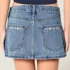 Short mini din denim cu fundă brodat cu talie joasă Short mini din denim cu fundă brodat cu talie joasă