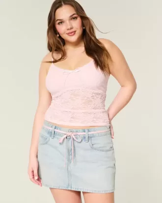 Short mini din denim cu șiret de spălare ușoară