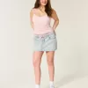 Short mini din denim cu șiret de spălare ușoară Short mini din denim cu șiret de spălare ușoară