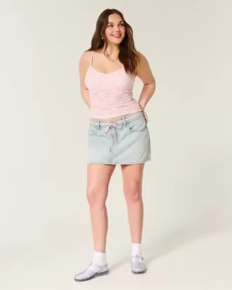 Short mini din denim cu șiret de spălare ușoară