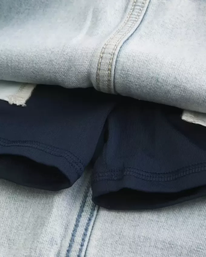 Short mini din denim cu șiret de spălare ușoară Short mini din denim cu șiret de spălare ușoară