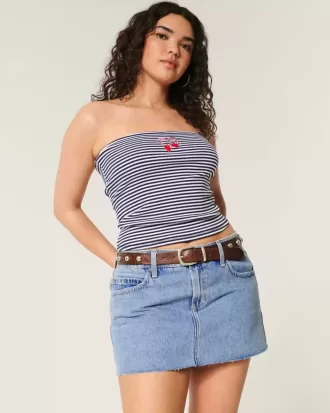 Short mini din denim cu talie joasă, cu spalare medie