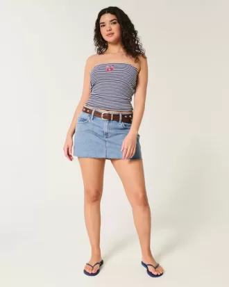 Short mini din denim cu talie joasă, cu spalare medie