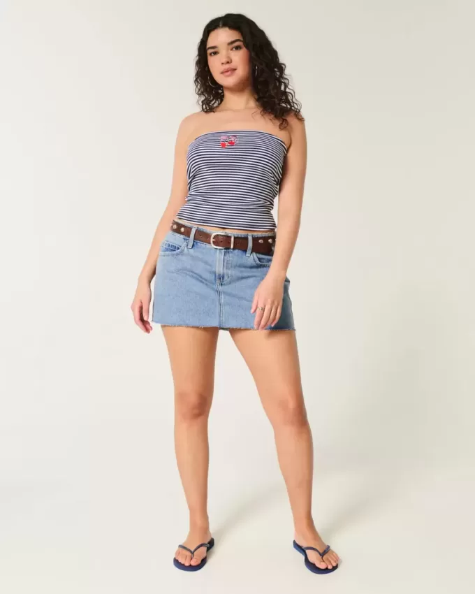 Short mini din denim cu talie joasă, cu spalare medie Short mini din denim cu talie joasă, cu spalare medie
