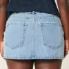 Short mini din denim cu talie joasă, cu spalare medie Short mini din denim cu talie joasă, cu spalare medie