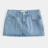 Short mini din denim cu talie joasă, cu spalare medie Short mini din denim cu talie joasă, cu spalare medie