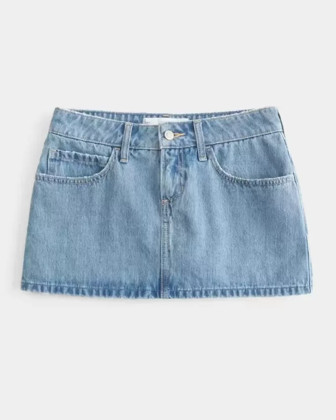 Short mini din denim cu talie joasă, cu spalare medie Short mini din denim cu talie joasă, cu spalare medie