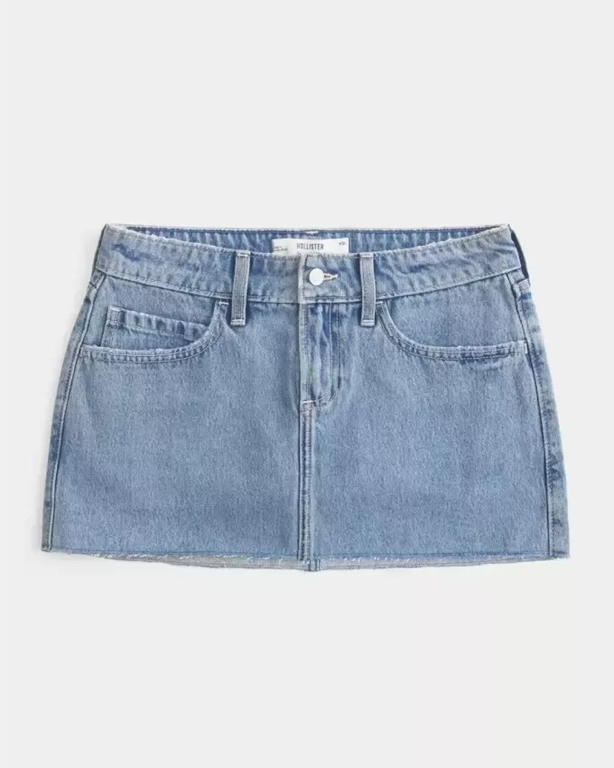 Short mini din denim cu talie joasă, cu spalare medie Short mini din denim cu talie joasă, cu spalare medie