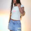 Short mini din denim cu talie joasă ruptă Short mini din denim cu talie joasă ruptă