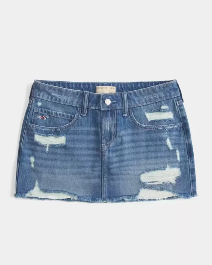 Short mini din denim cu talie joasă ruptă Short mini din denim cu talie joasă ruptă