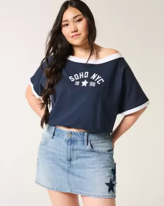 Short mini din denim cu talie joasă, spalare medie