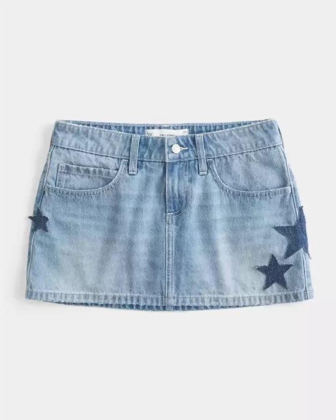 Short mini din denim cu talie joasă, spalare medie Short mini din denim cu talie joasă, spalare medie
