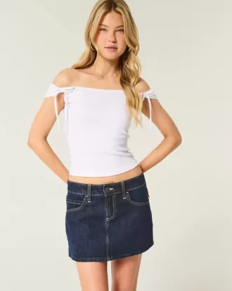 Short mini din denim cu talie joasă, spalat la culoare închisă
