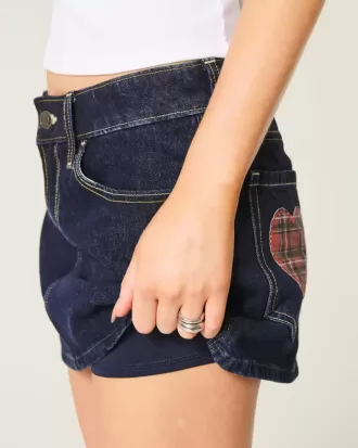 Short mini din denim cu talie joasă, spalat la culoare închisă
