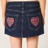 Short mini din denim cu talie joasă, spalat la culoare închisă Short mini din denim cu talie joasă, spalat la culoare închisă