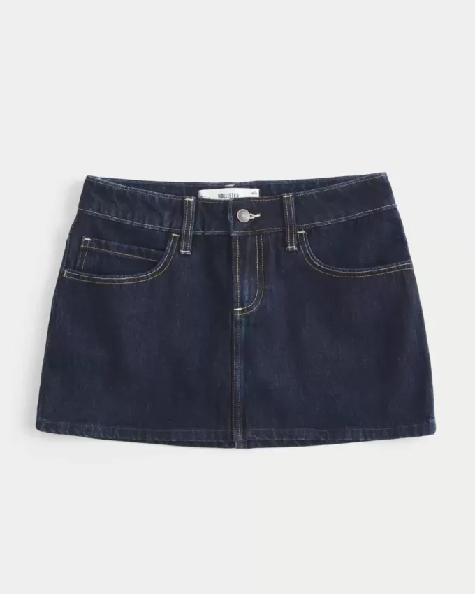 Short mini din denim cu talie joasă, spalat la culoare închisă Short mini din denim cu talie joasă, spalat la culoare închisă