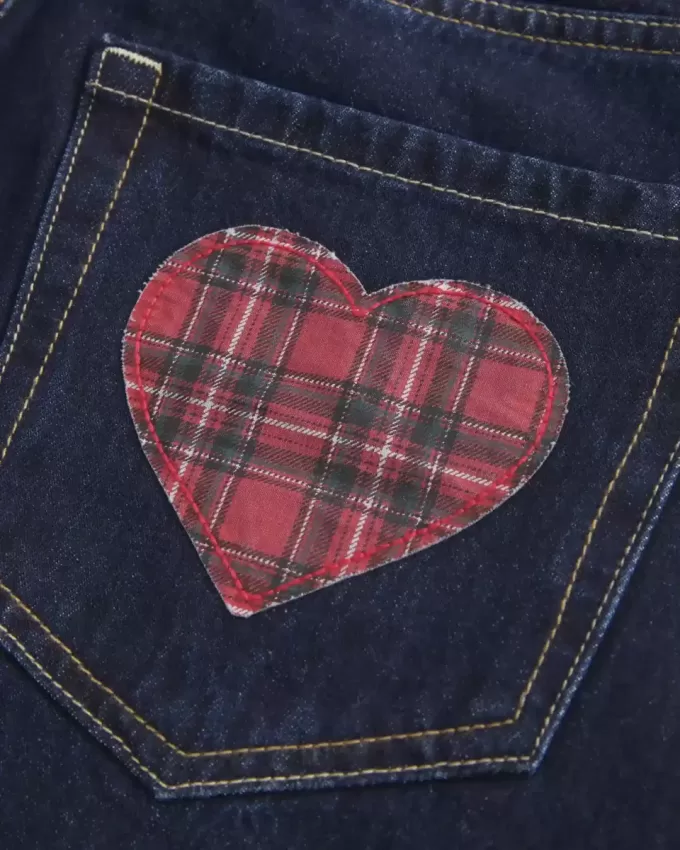 Short mini din denim cu talie joasă, spalat la culoare închisă Short mini din denim cu talie joasă, spalat la culoare închisă