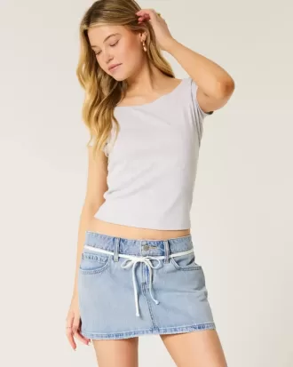 Short mini din denim, cu talie joasă, spălat ușor