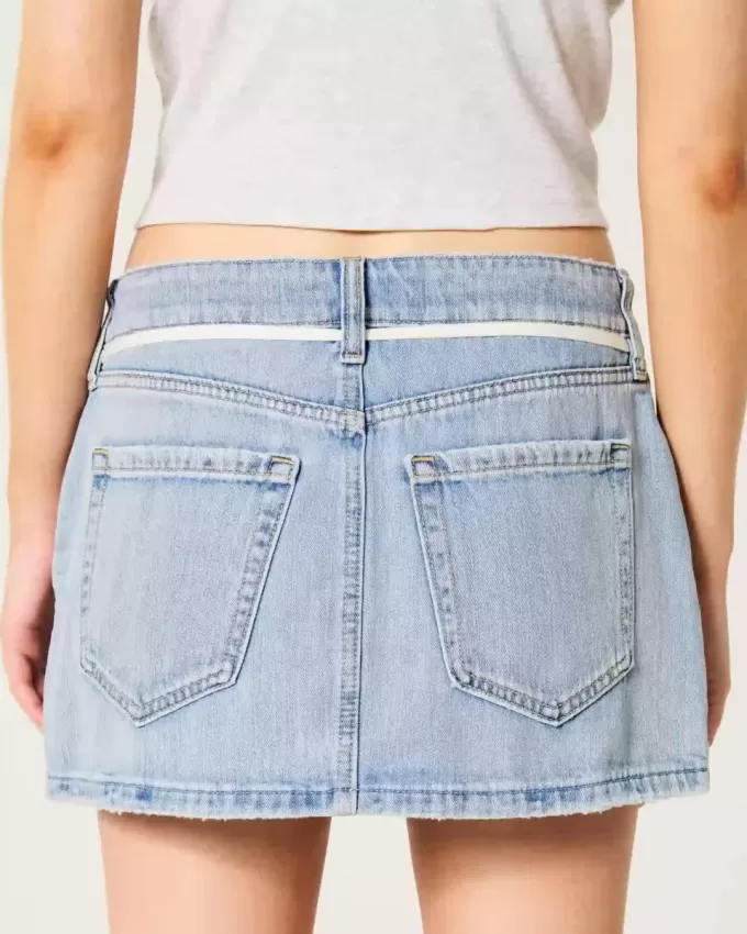 Short mini din denim, cu talie joasă, spălat ușor Short mini din denim, cu talie joasă, spălat ușor