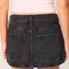 Short mini din denim negru spalat cu talie joasa Short mini din denim negru spalat cu talie joasa