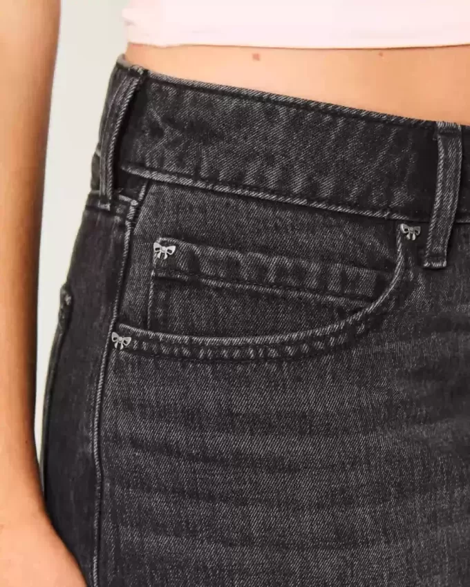 Short mini din denim negru spalat cu talie joasa Short mini din denim negru spalat cu talie joasa