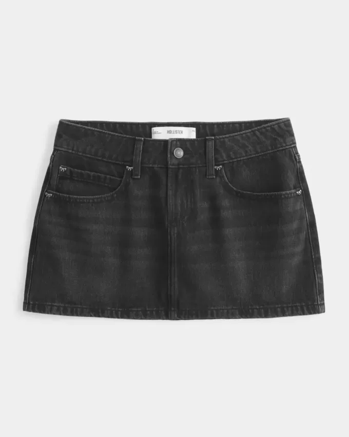 Short mini din denim negru spalat cu talie joasa Short mini din denim negru spalat cu talie joasa