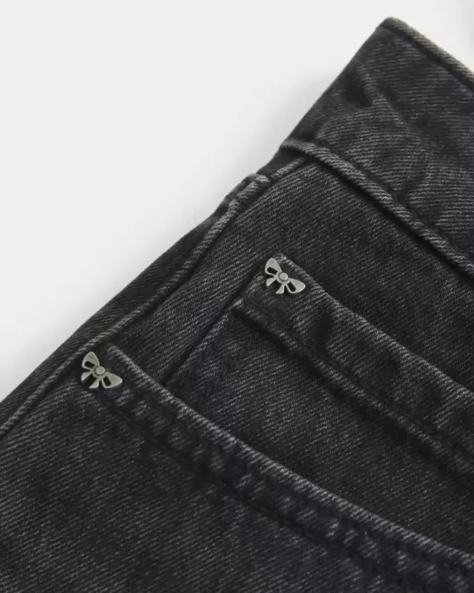 Short mini din denim negru spalat cu talie joasa Short mini din denim negru spalat cu talie joasa