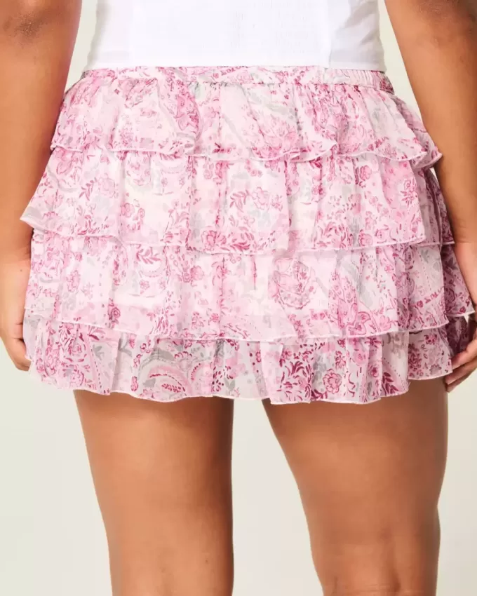 Short mini din șifon cu etaje Short mini din șifon cu etaje