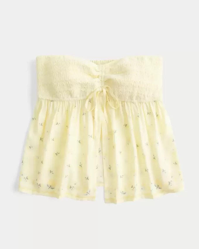 Top Babydoll cu bust smocked ușor fără bretele Top Babydoll cu bust smocked ușor fără bretele