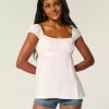 Top Babydoll cu cravată ușoară din satin Top Babydoll cu cravată ușoară din satin