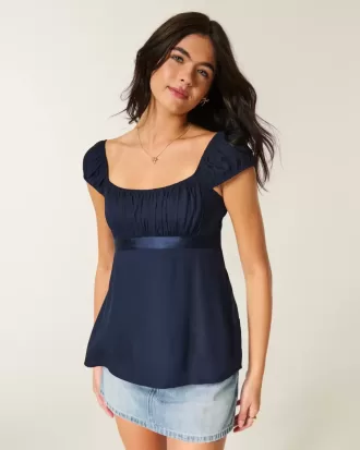 Top Babydoll cu cravată ușoară din satin
