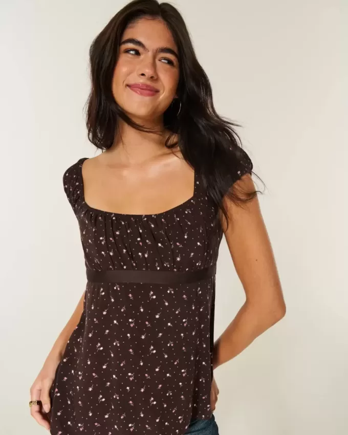 Top Babydoll cu cravată ușoară din satin Top Babydoll cu cravată ușoară din satin