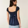 Top Babydoll cu cravată ușoară din satin Top Babydoll cu cravată ușoară din satin